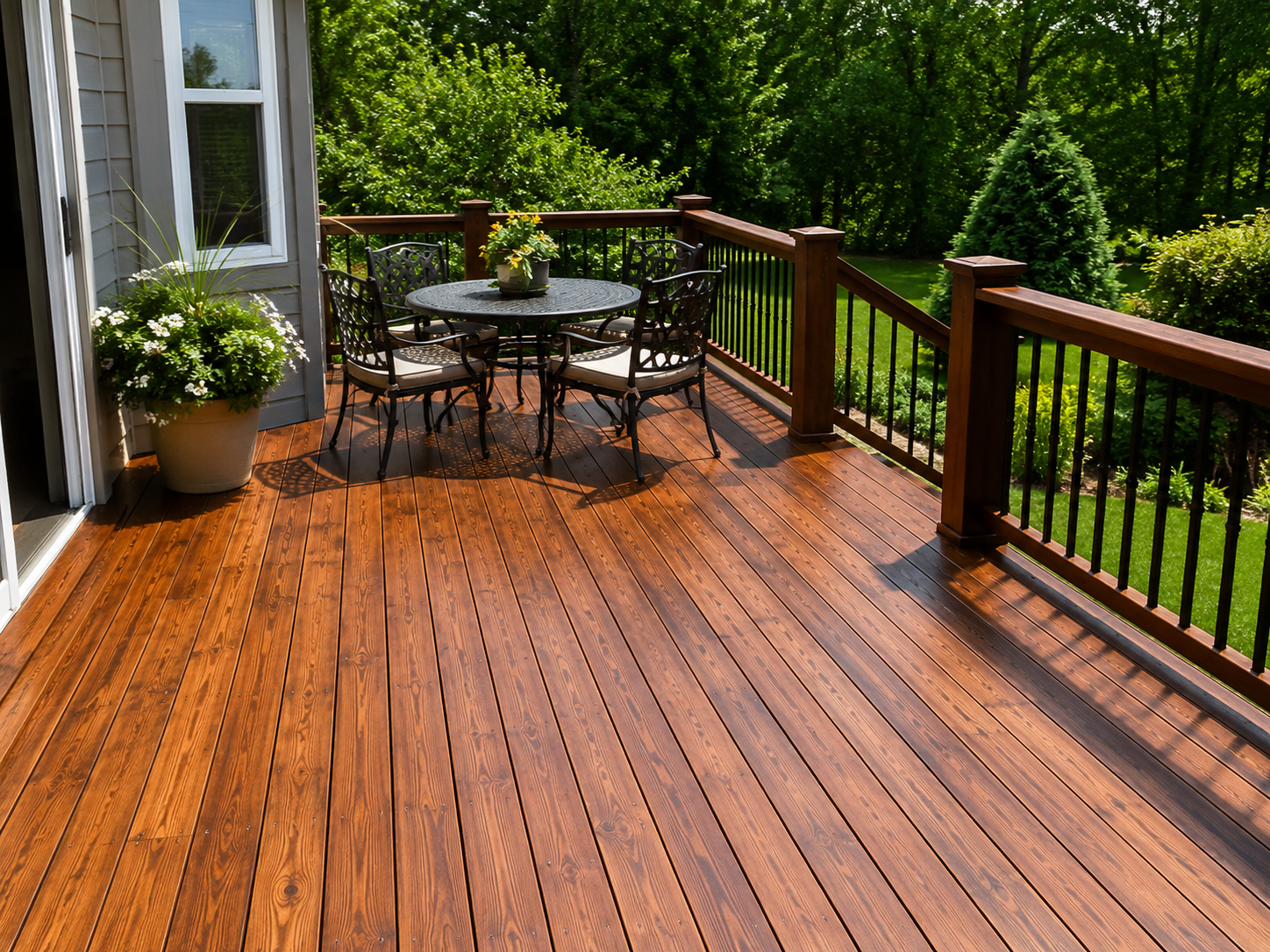Deck staining and weatherproof sealing