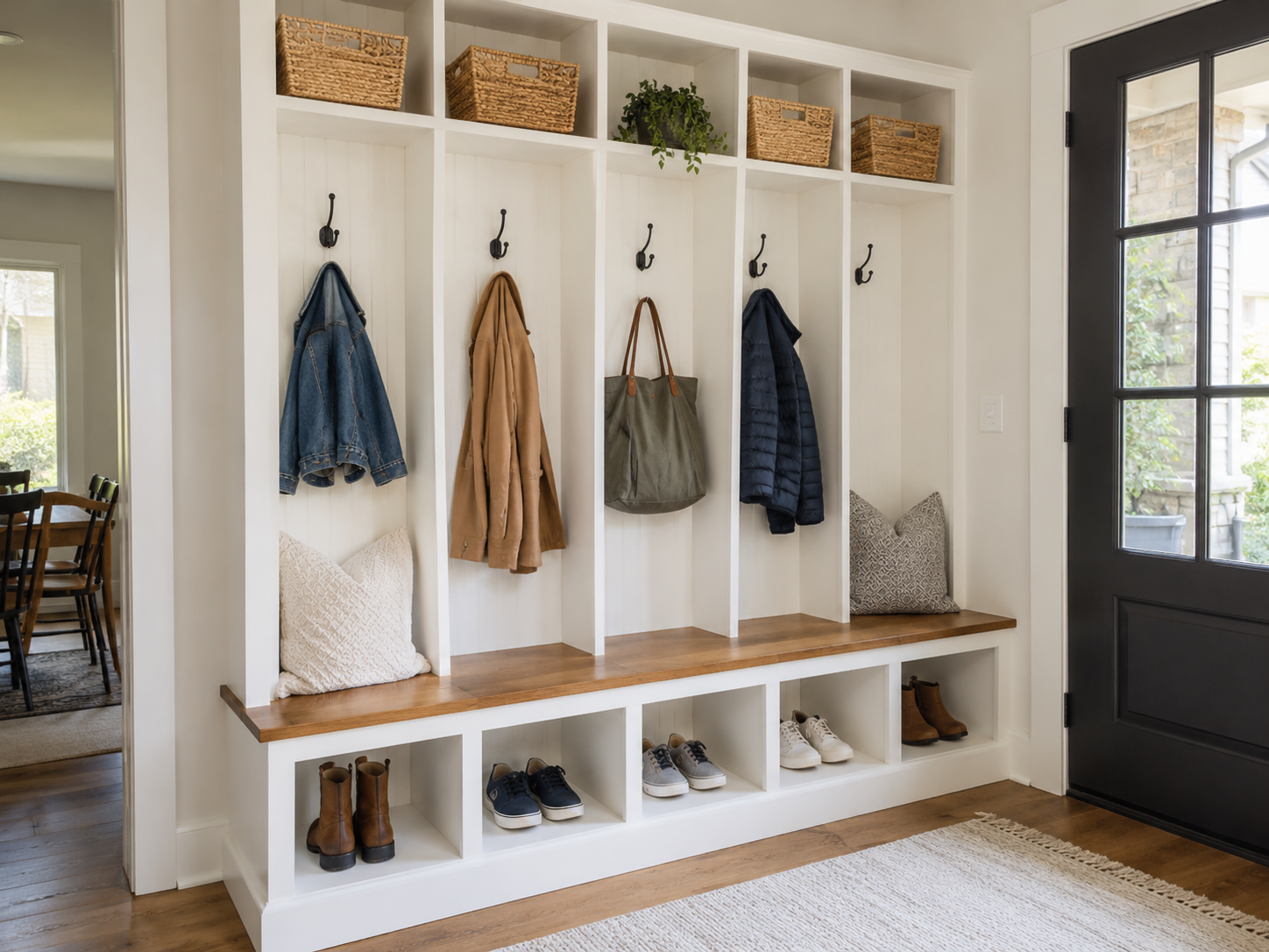 Custom mudroom bench and built-in storage